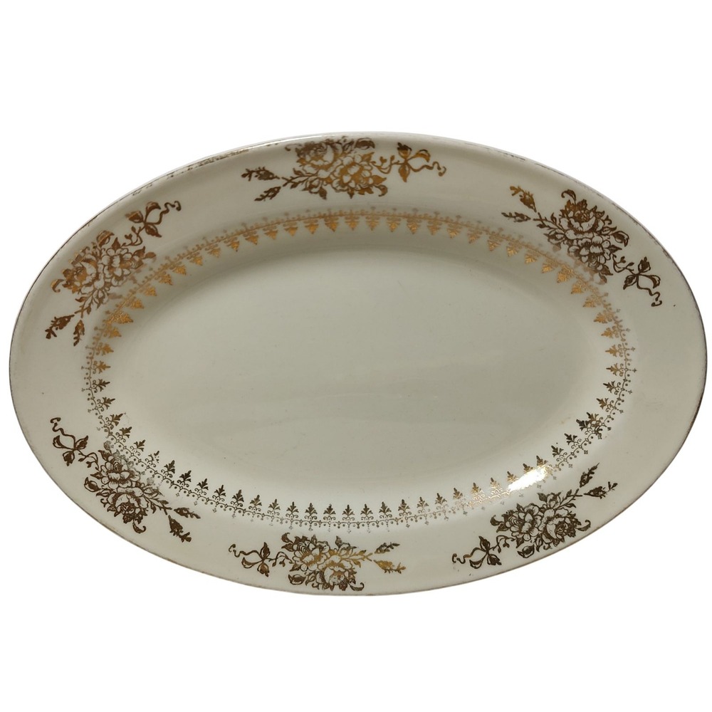 Edwin‎ Knowles China Company Oval Platter Hostess 22 Karat Gold Trim US Made SEE